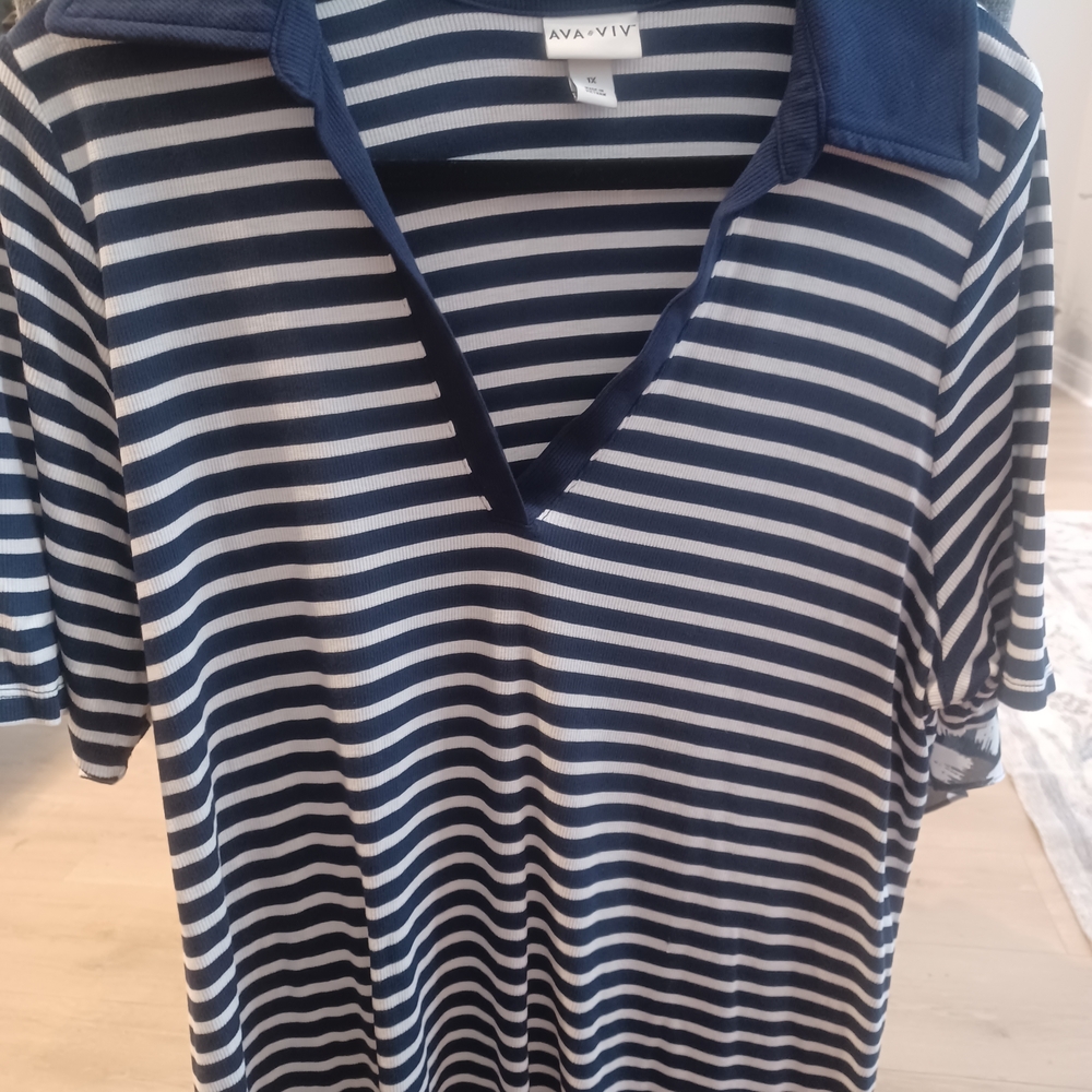Ava & Viv Navy Striped Polo Shirt